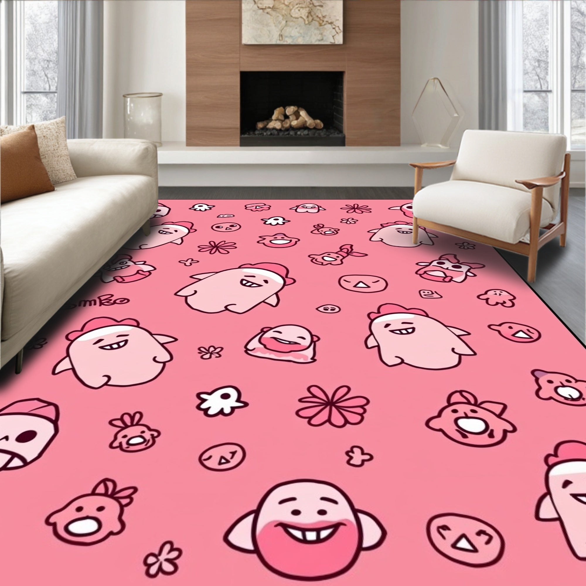 Whimsical Pink Critter And Skull Medley Rug