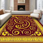Crimson Yellow Ornate Floral Swirls Rug
