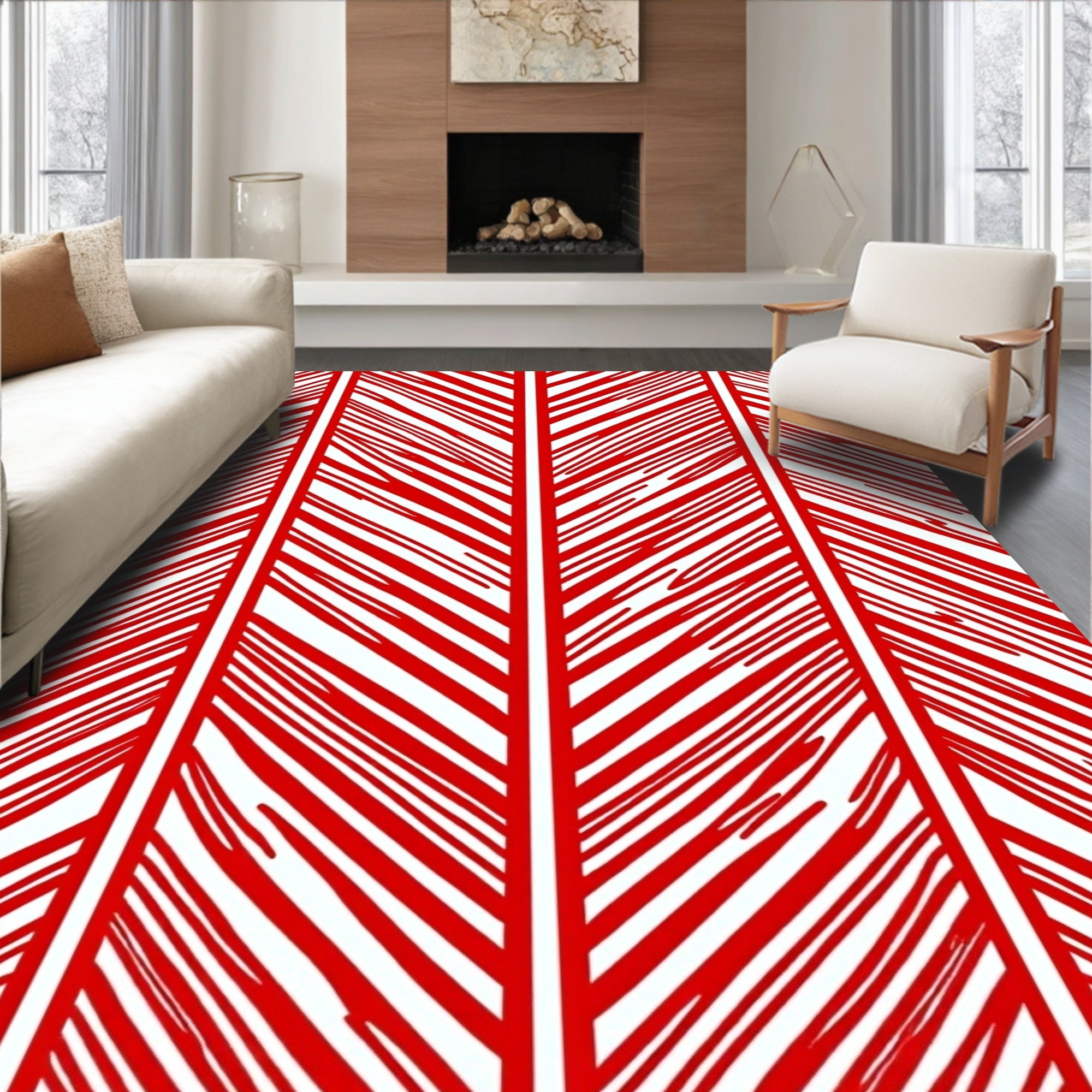 Bold Red Striped Vertical Panels Rug