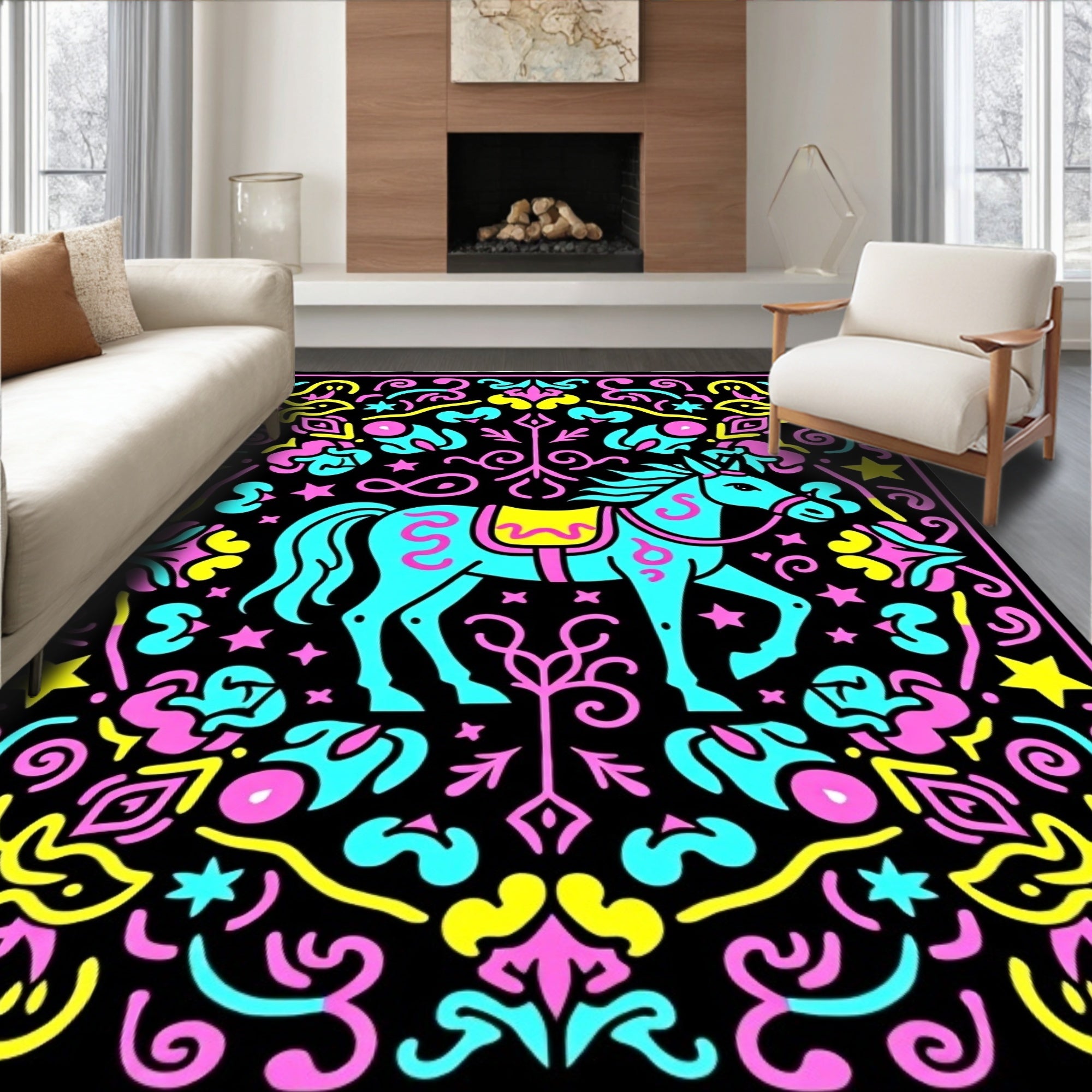 Vibrant Turquoise Horse With Neon Accents Rug
