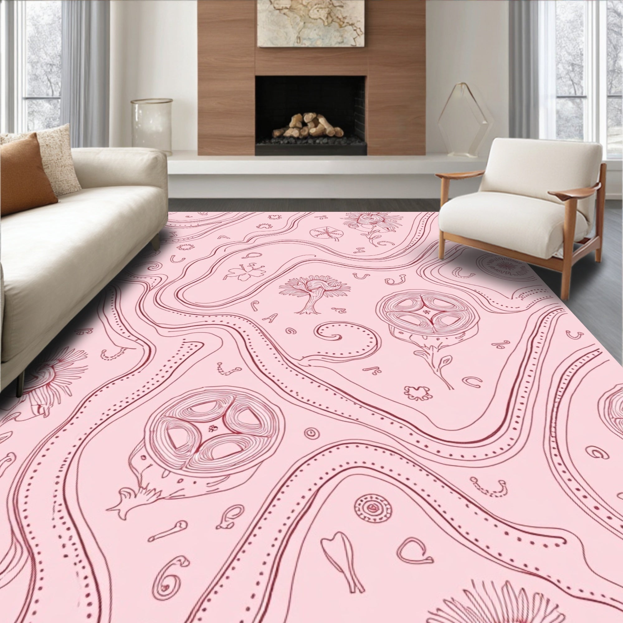 Mellow Pink Botanical Flow Rug