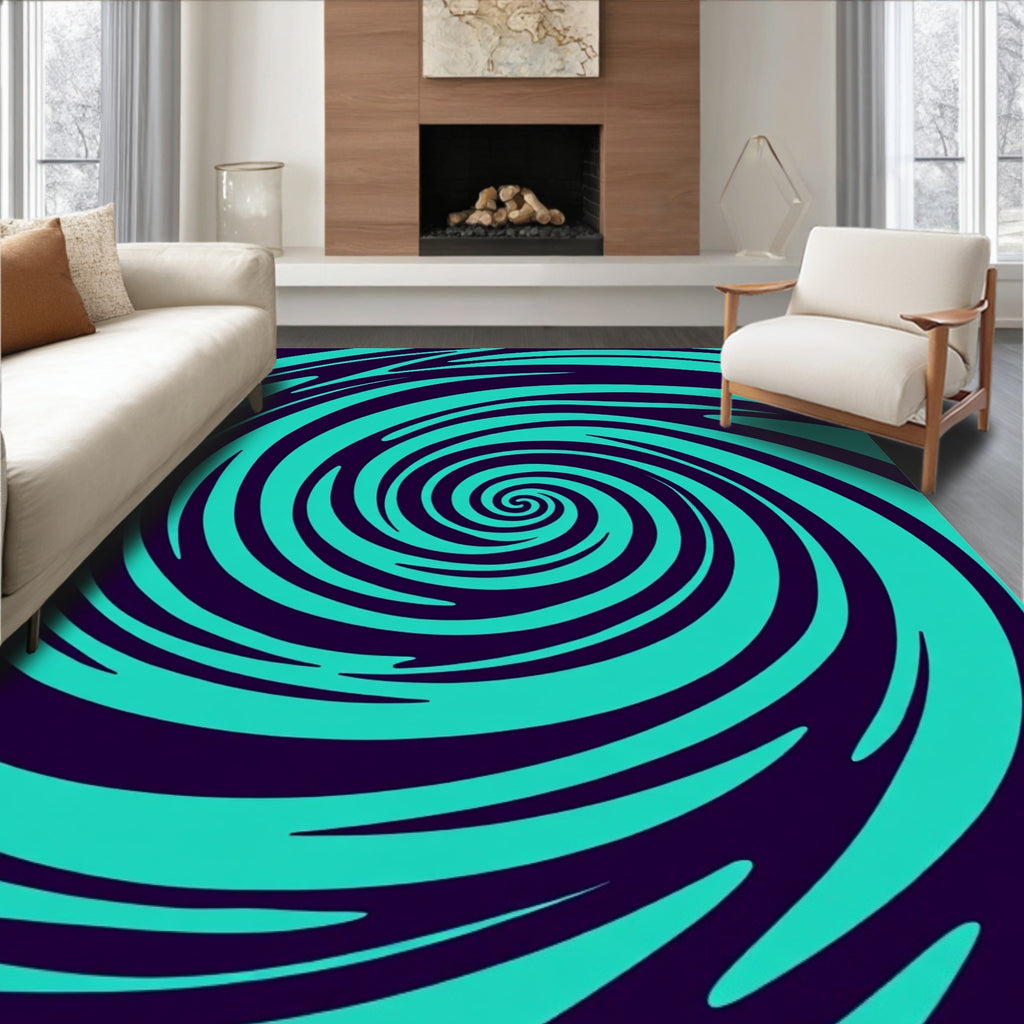 Deep Blue Aqua Swirl Rug