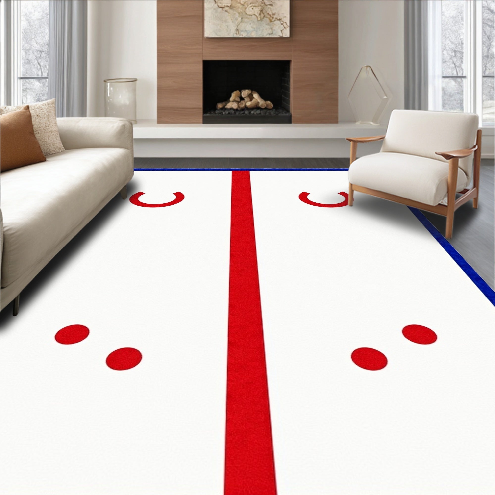 Red Horseshoe Blue Corner Geometric Rug