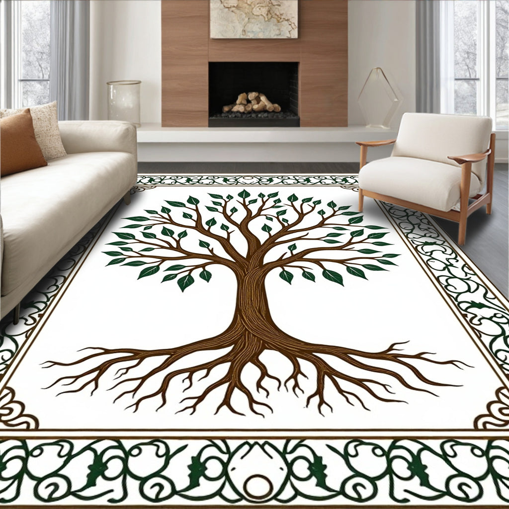 Brown Tree of Life Green Border Rug