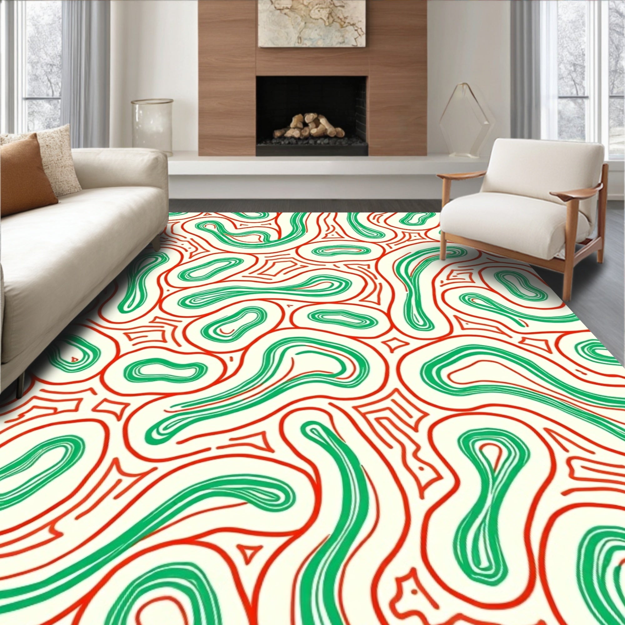 Groovy Red Green Organic Swirl Rug