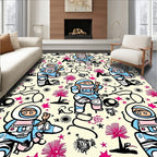 Whimsical Astronaut Space Graffiti Rag Rug