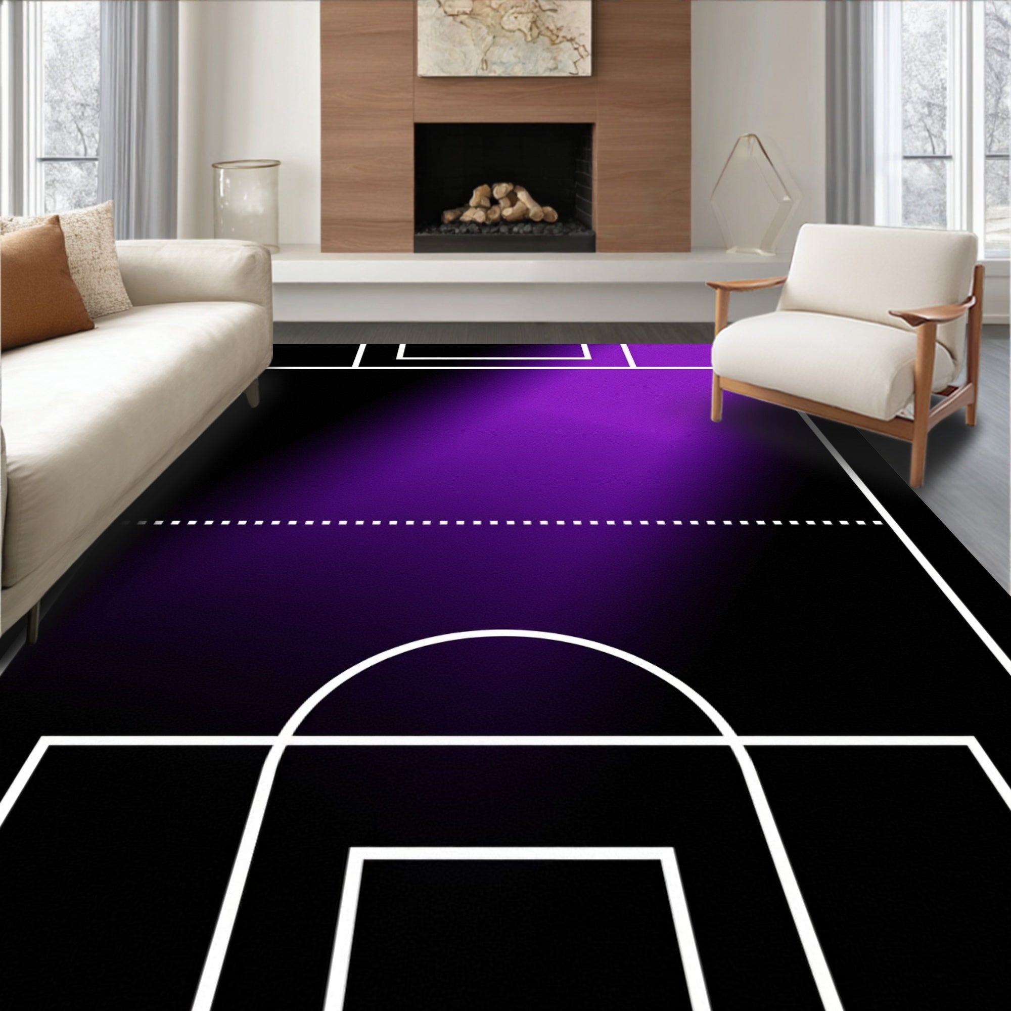 Radiant Purple Gradient Court Lines Rug