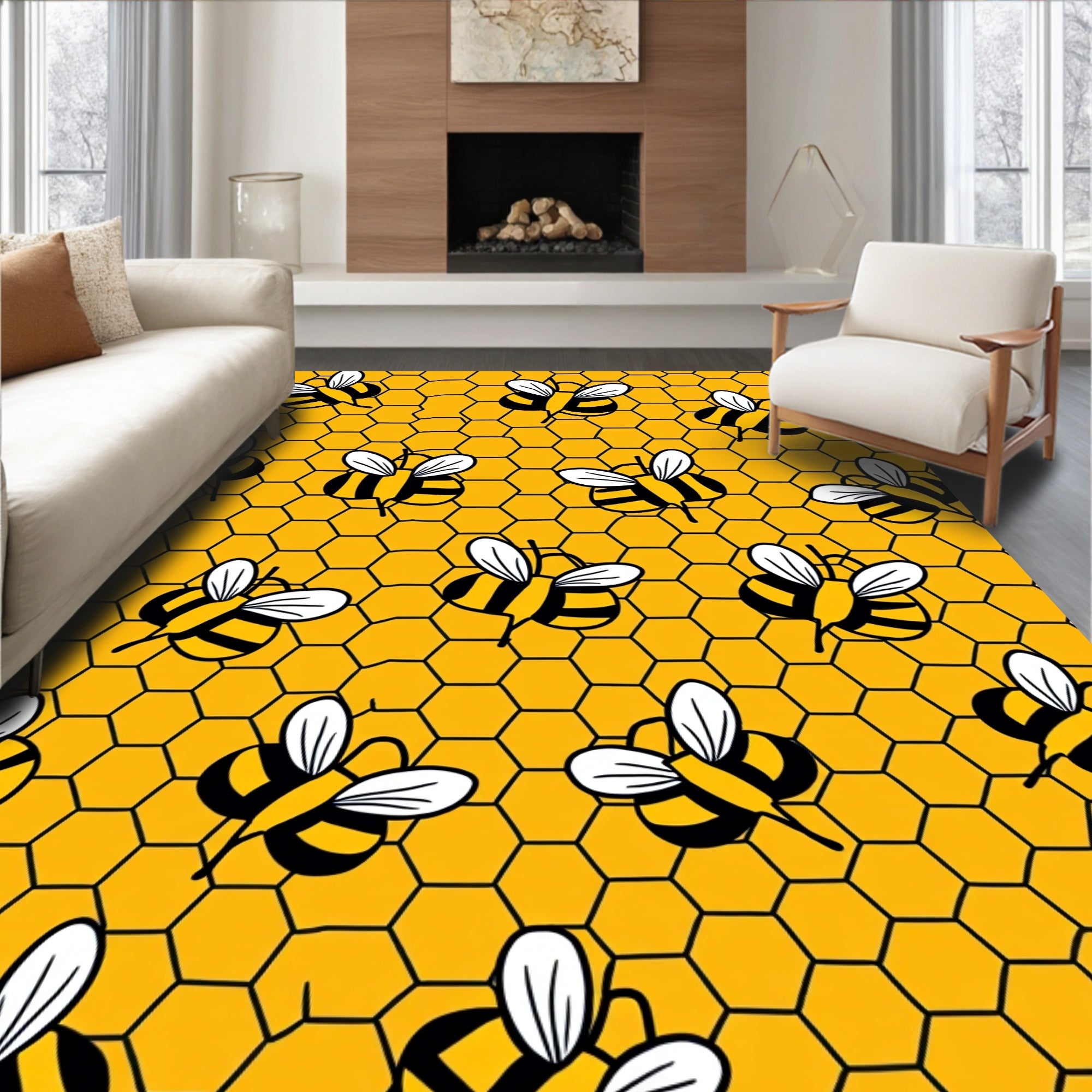 Yellow Honeycomb Bees Repeating Rug