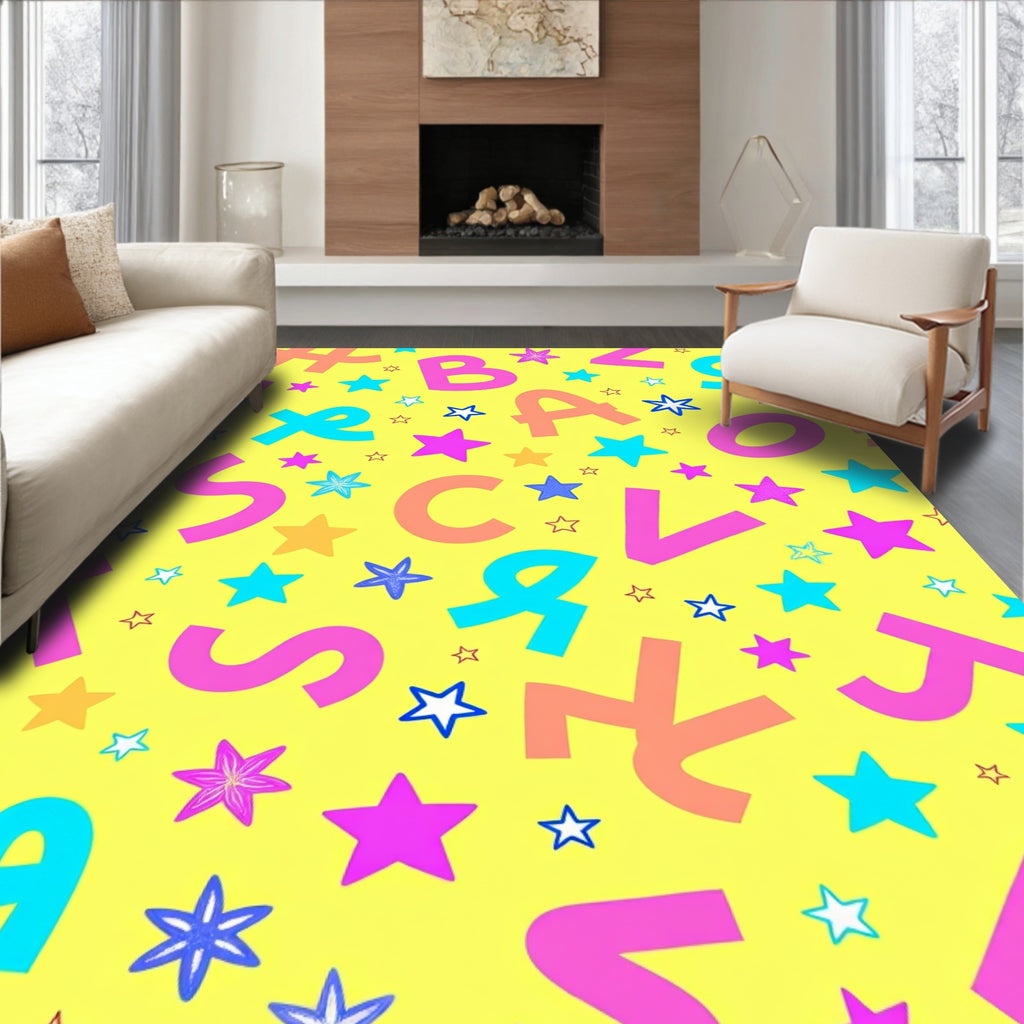 Whimsical Alphabet Stars Yellow Rug