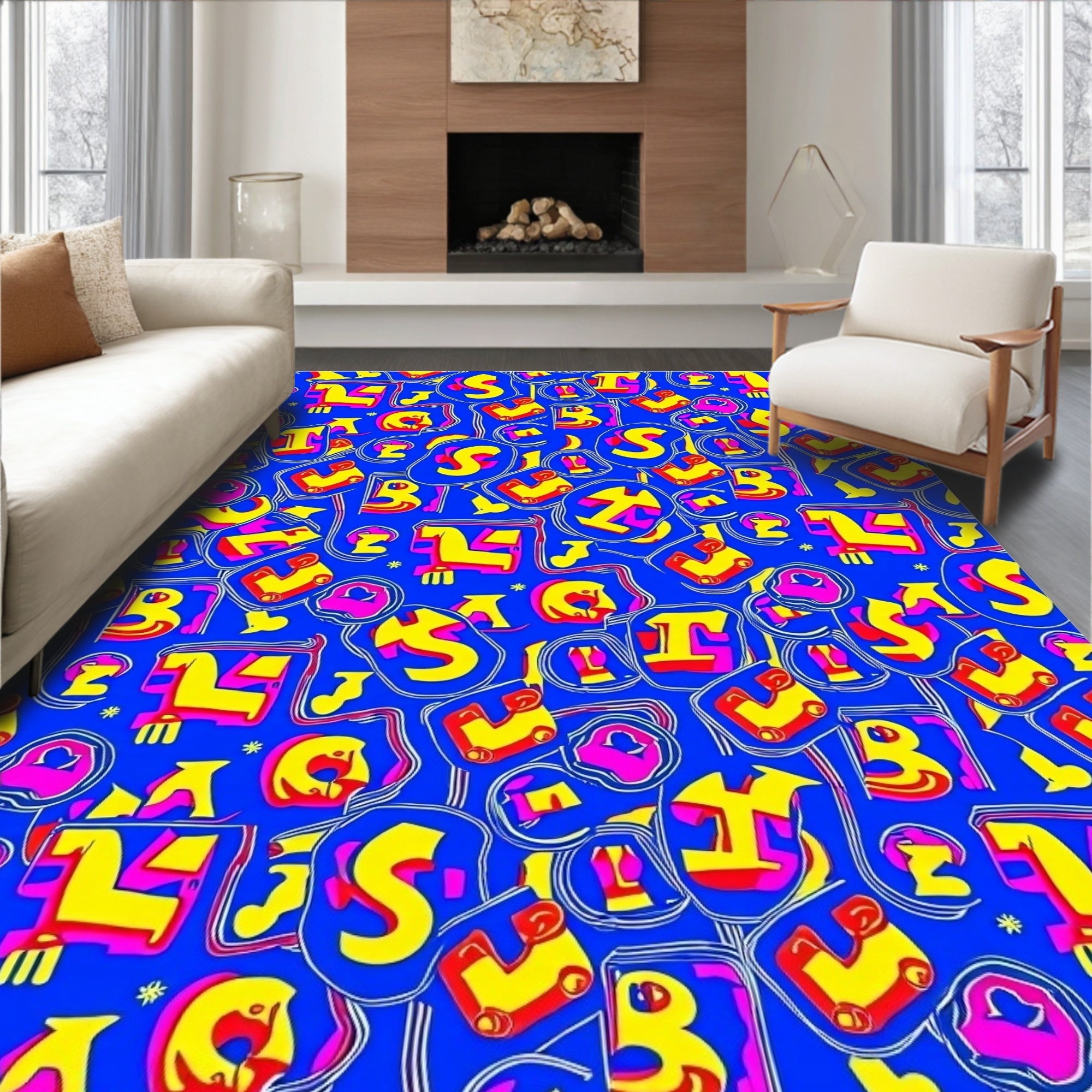 Bold Blue Alphabet Blocks Rug