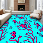 Vibrant Aqua Seahorse Coral Starfish Rug