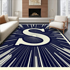 Navy Cream Sunburst Initial S Rug