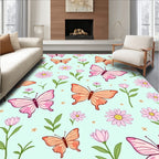 Whimsical Pink Orange Butterfly Garden Rug