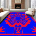 Bold Blue Red Geometric Symmetry Rug