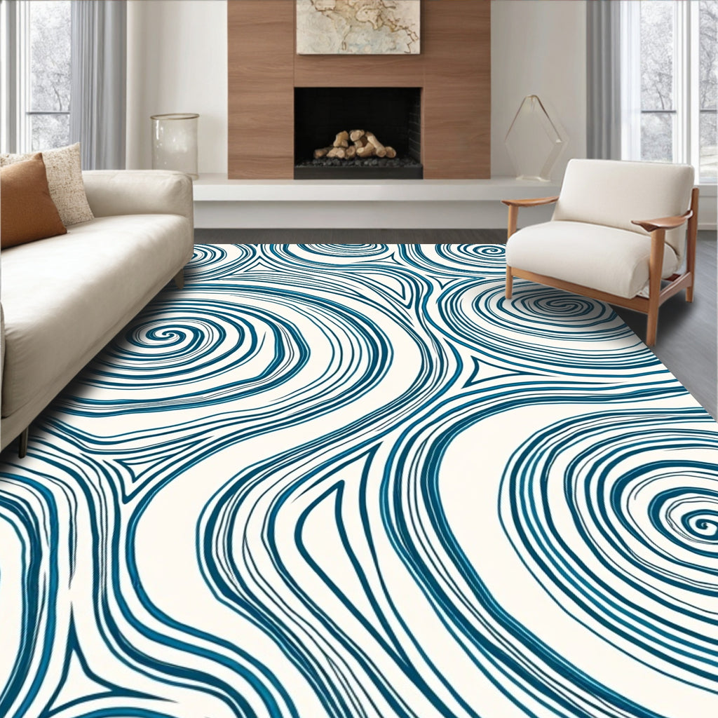 Deep Teal Swirl Fluid Contour Rug