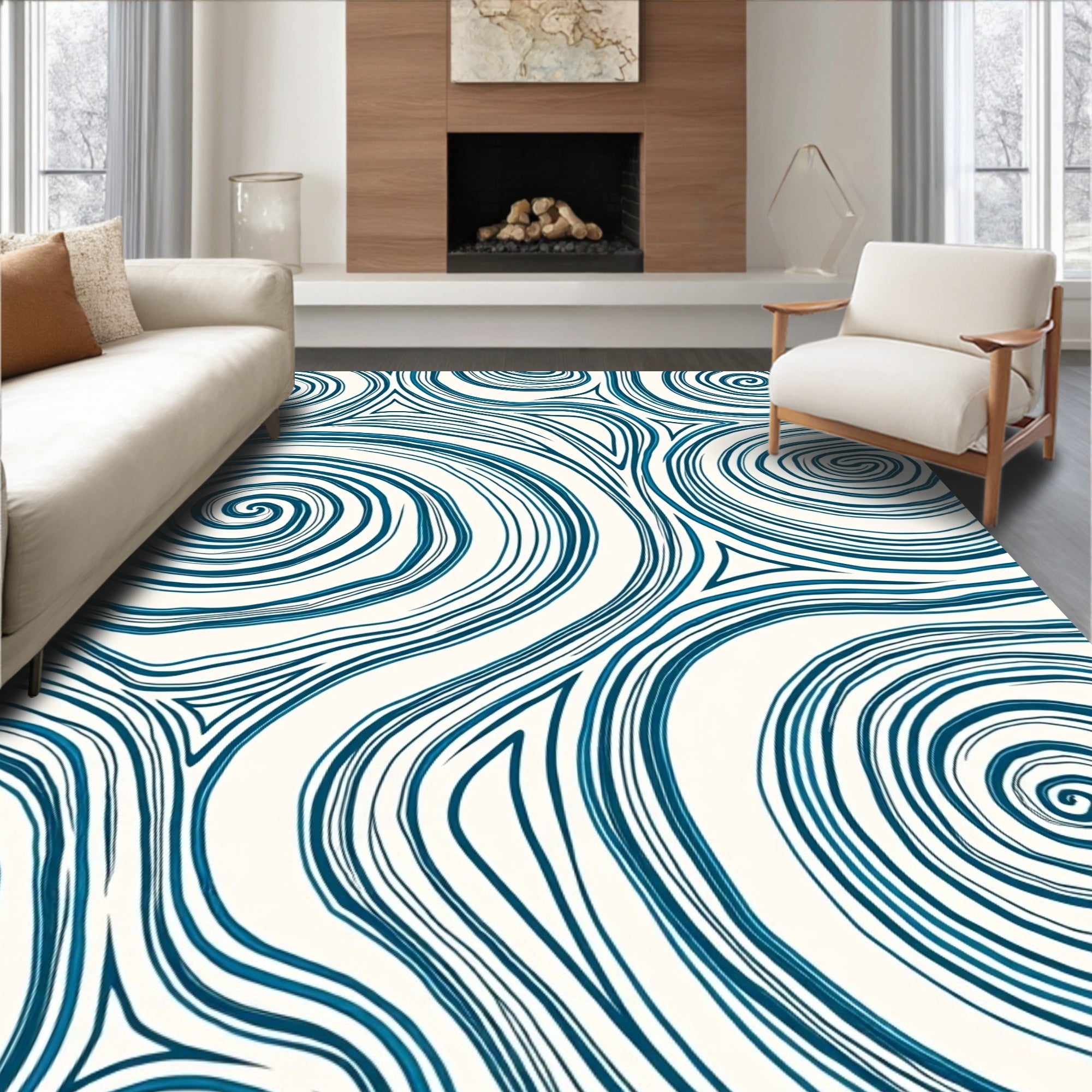 Deep Teal Swirl Fluid Contour Rug