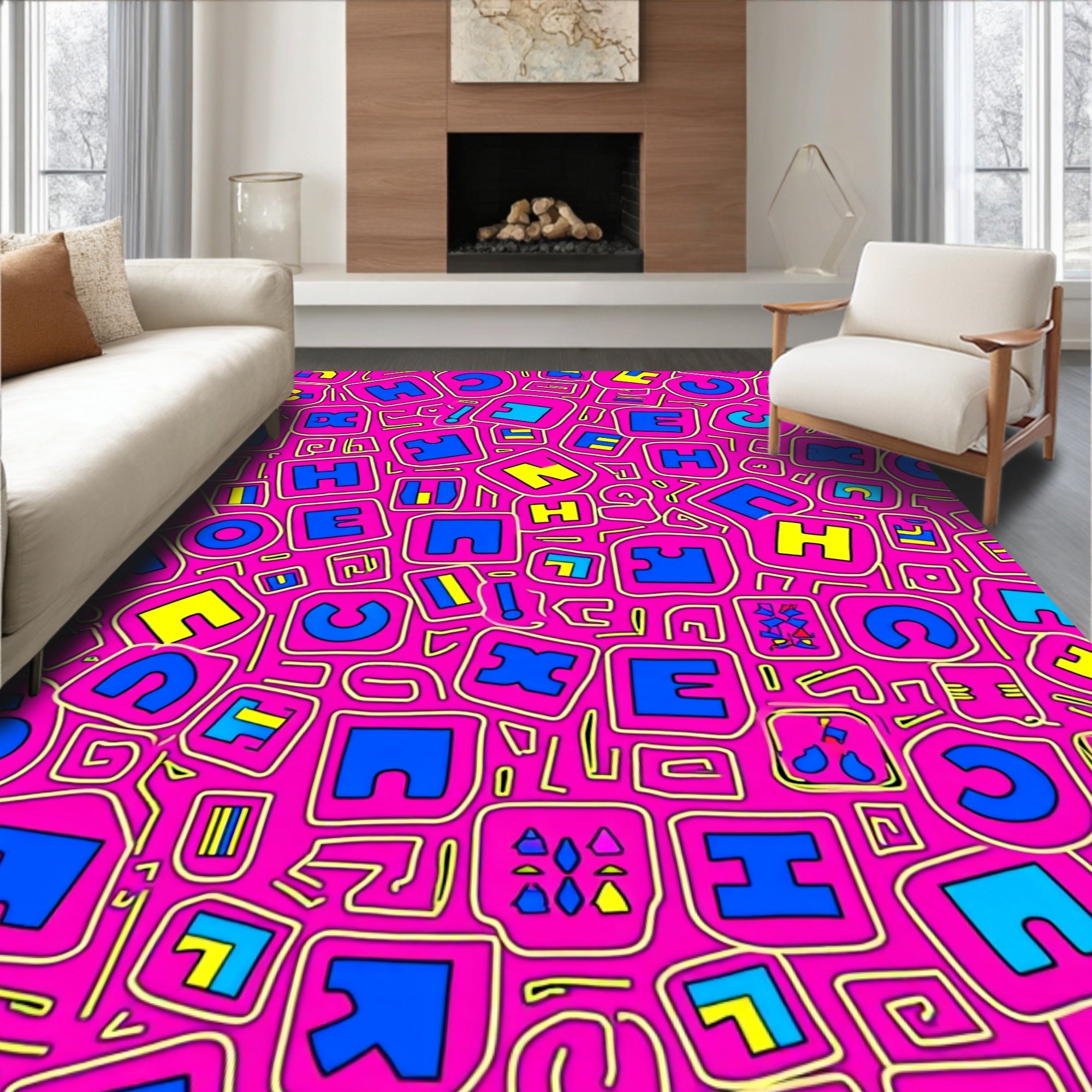 Vibrant Pink Alphabet Blocks Rug