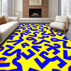 Bold Blue Abstract Shapes Yellow Background Rug