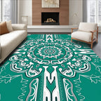Teal White Floral Medallion Mandala Rug