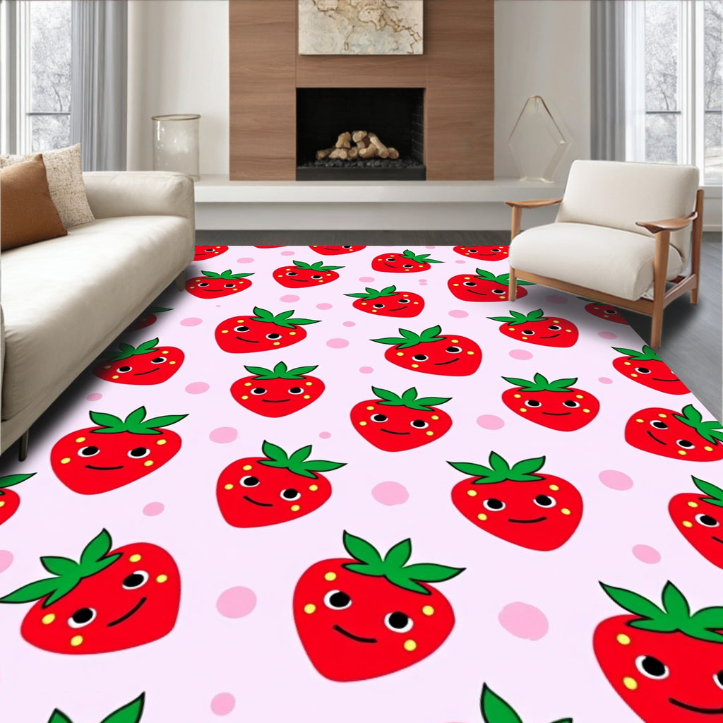 Happy Red Strawberry Collage Rug