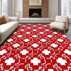 Modern Red White Geometric Interlocking Squares Rug