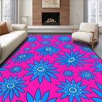 Vibrant Pink Blue Flower Medley Rug