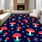Whimsical Red Mushroom Starry Night Rug