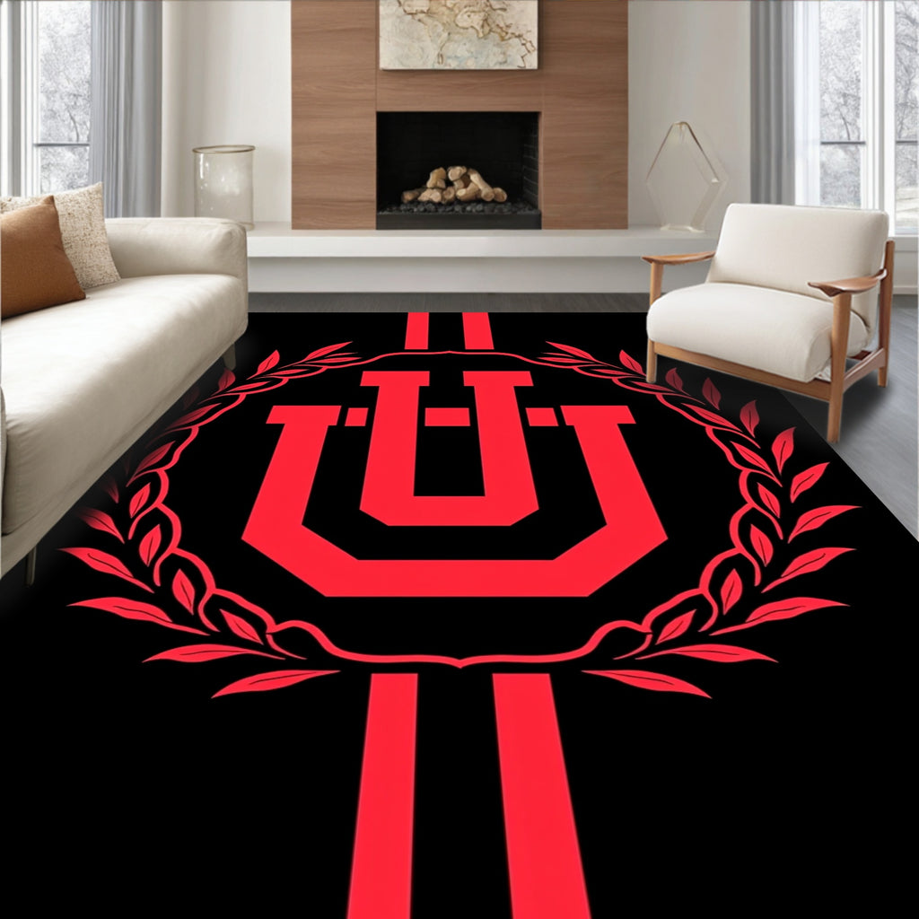 Bold Red Laurel Emblem Rug
