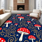 Red Mushroom Stars Swirls Rug