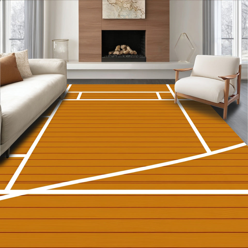 Warm Wood Grain Geometric Court Rug