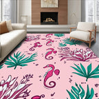 Pink Seahorse Teal Coral Reef Rug