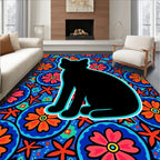 Black Cat Vivid Floral Mandala Rug