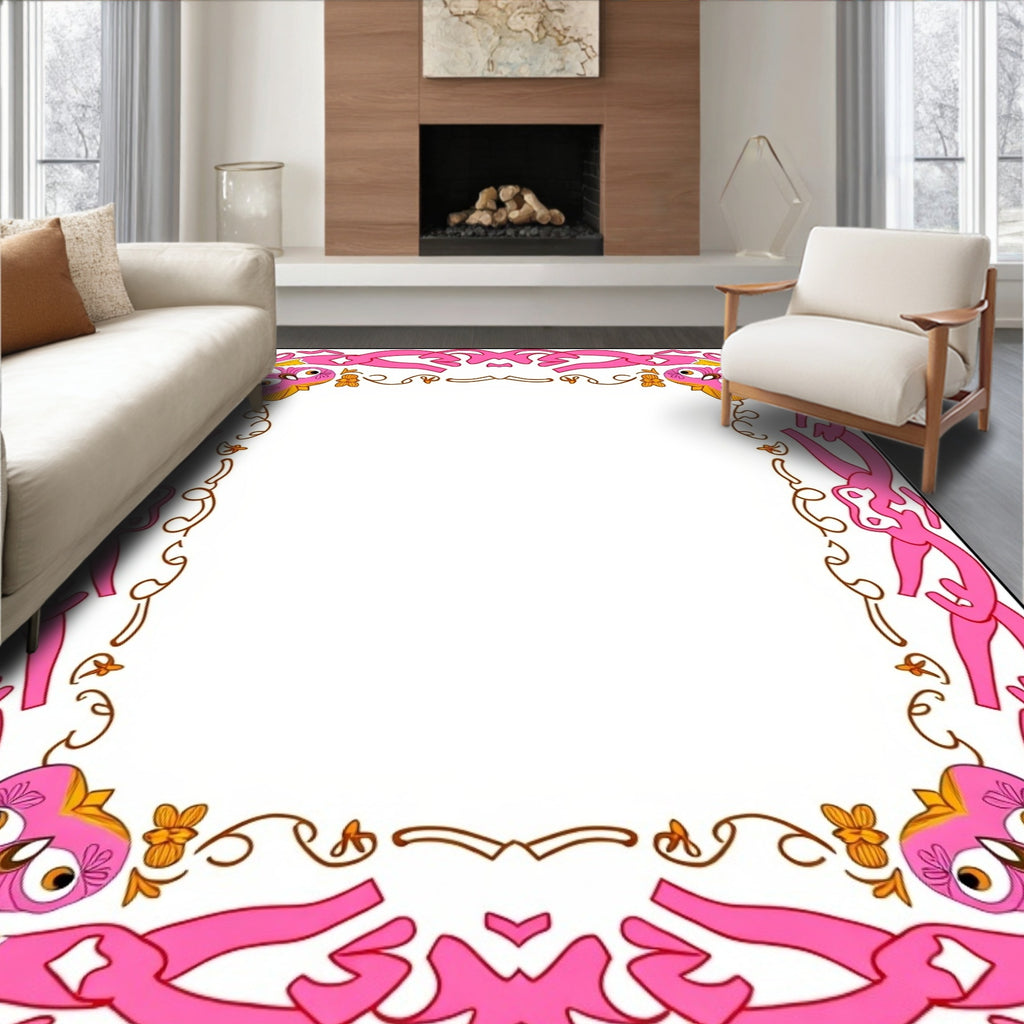 Pink Owl Floral Border Accent Rug