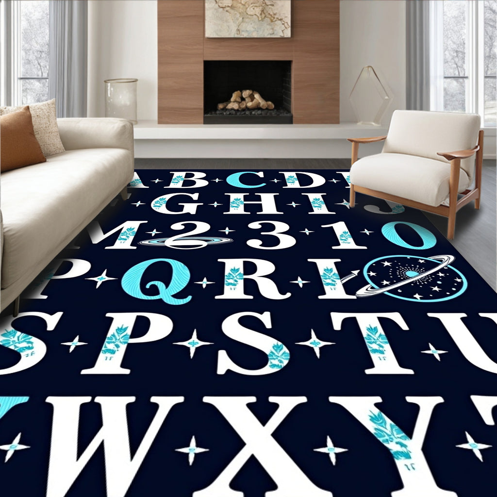 Cosmic Alphabet Celestial Blue Rug
