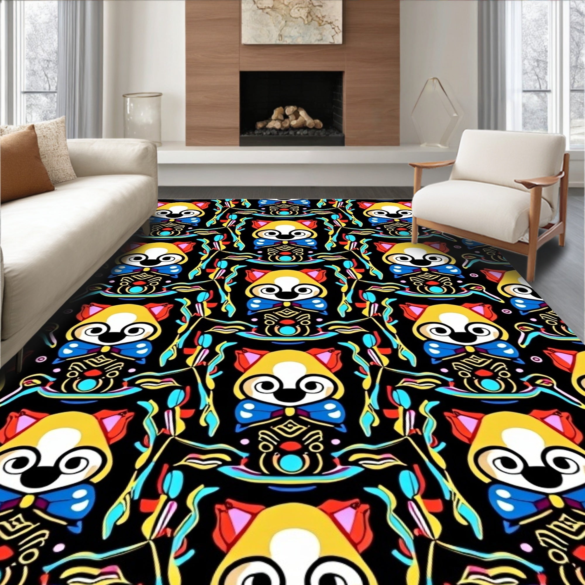 Whimsical Yellow Creature Bright Abstract Rug