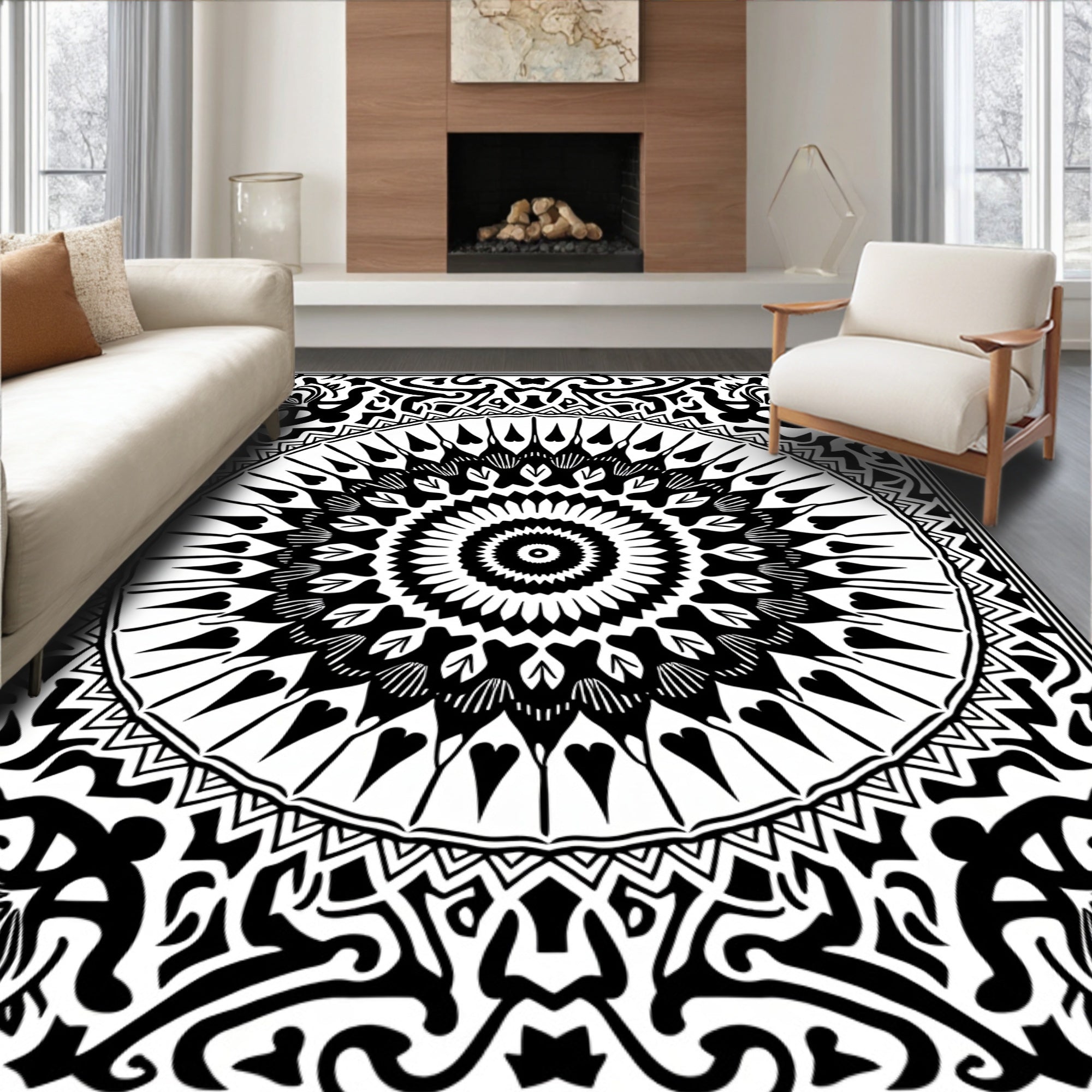 Monochromatic Radial Heart Border Rug