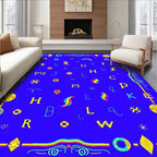 Rainbow Alphabet Bordered Blue Rug