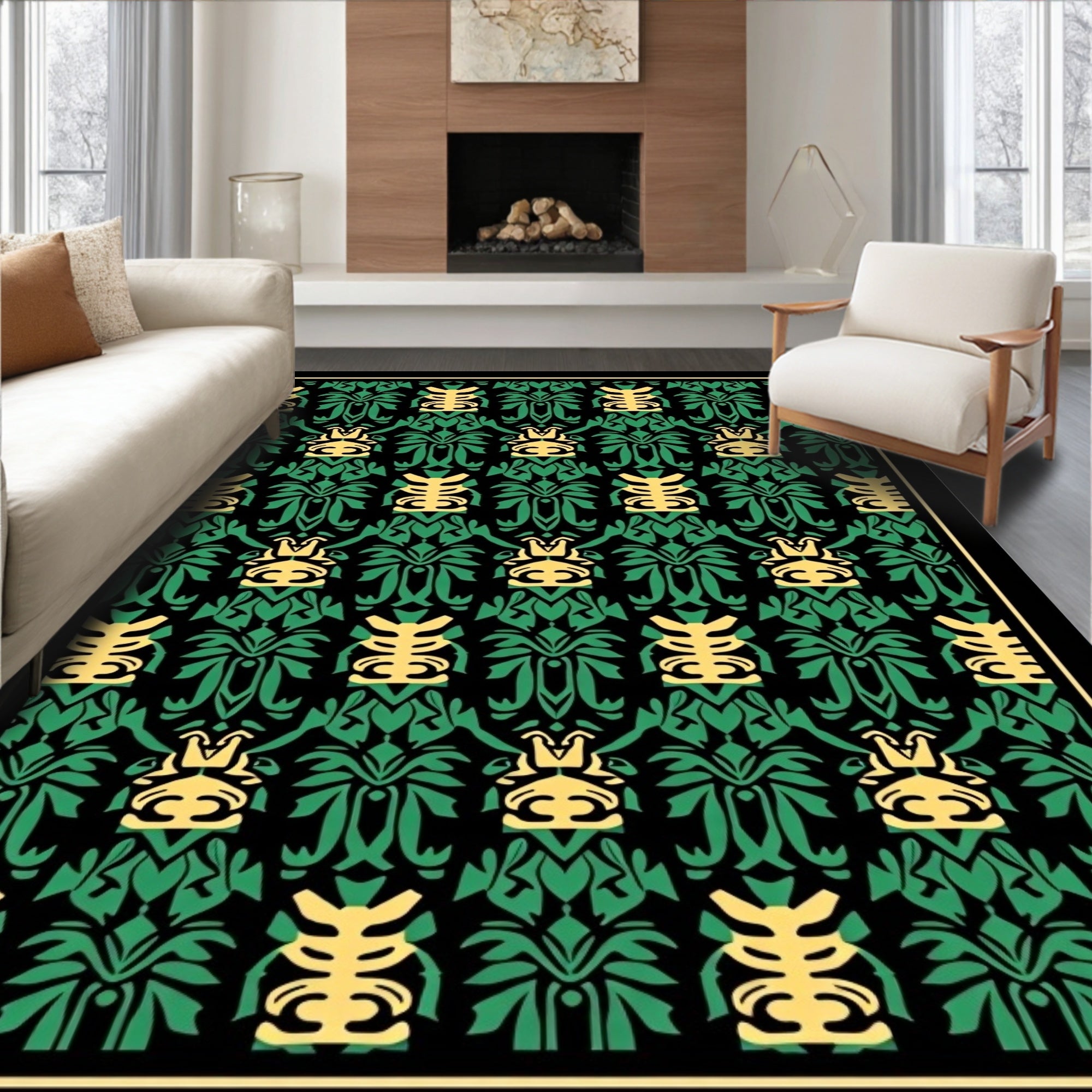 Black Green Yellow Tribal Repeat Rug