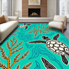 Aqua Sea Turtle Coral Waves Rug
