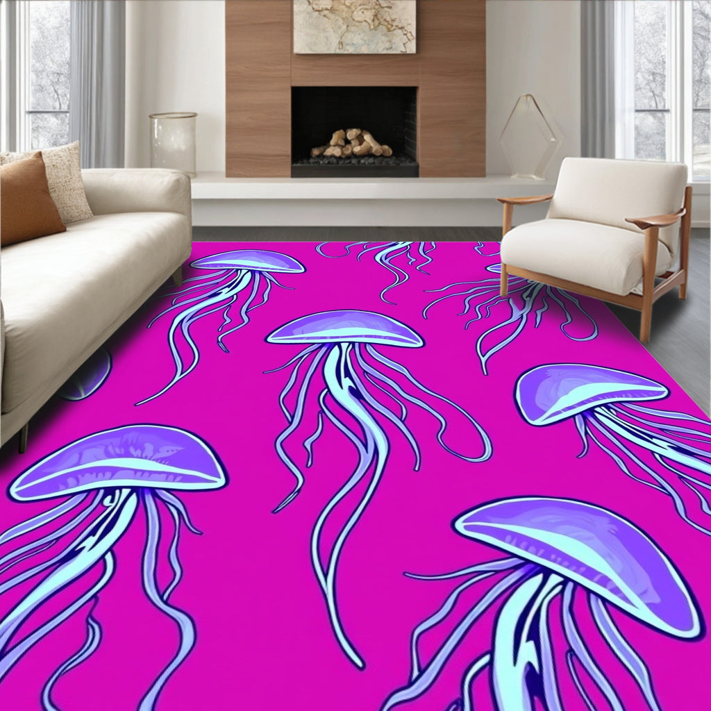 Vibrant Purple Jellyfish Aquatic Display Rug