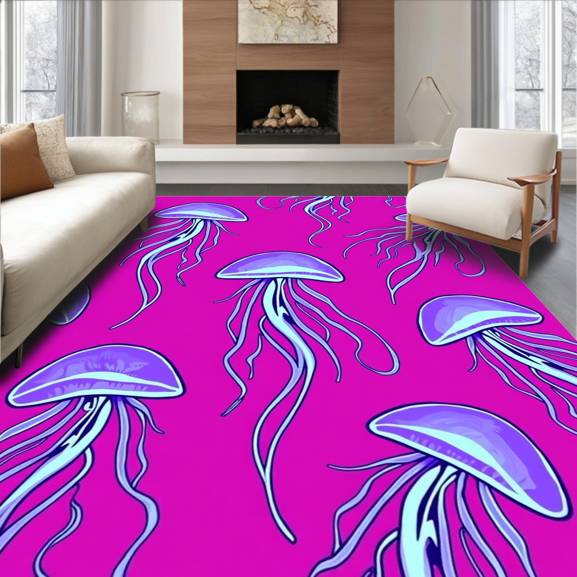 Vibrant Purple Jellyfish Aquatic Display Rug
