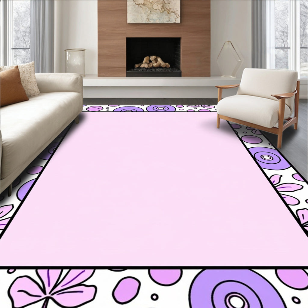 Playful Purple Floral Concentric Circles Rug