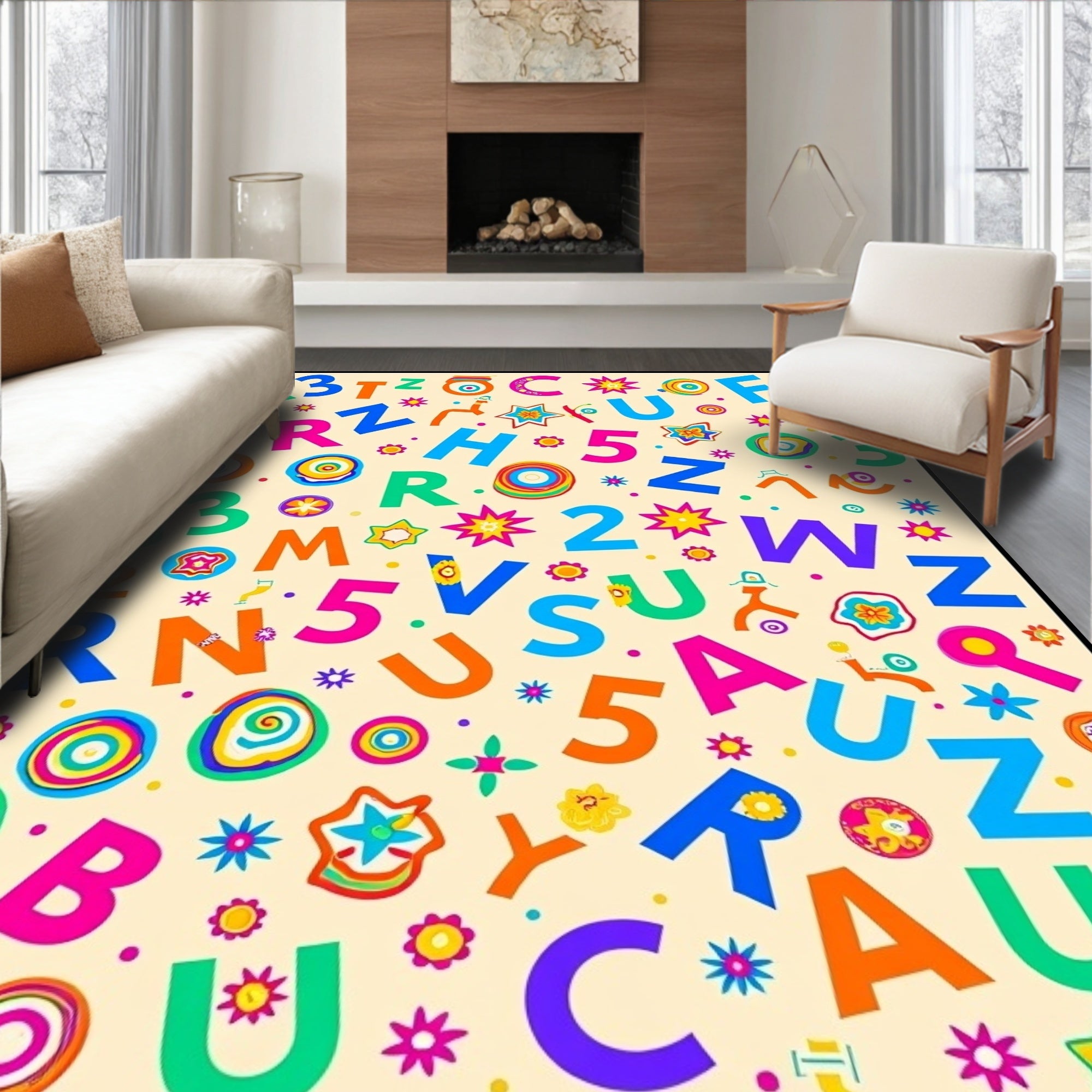 Playful Alphabet Shapes and Numbers Rug