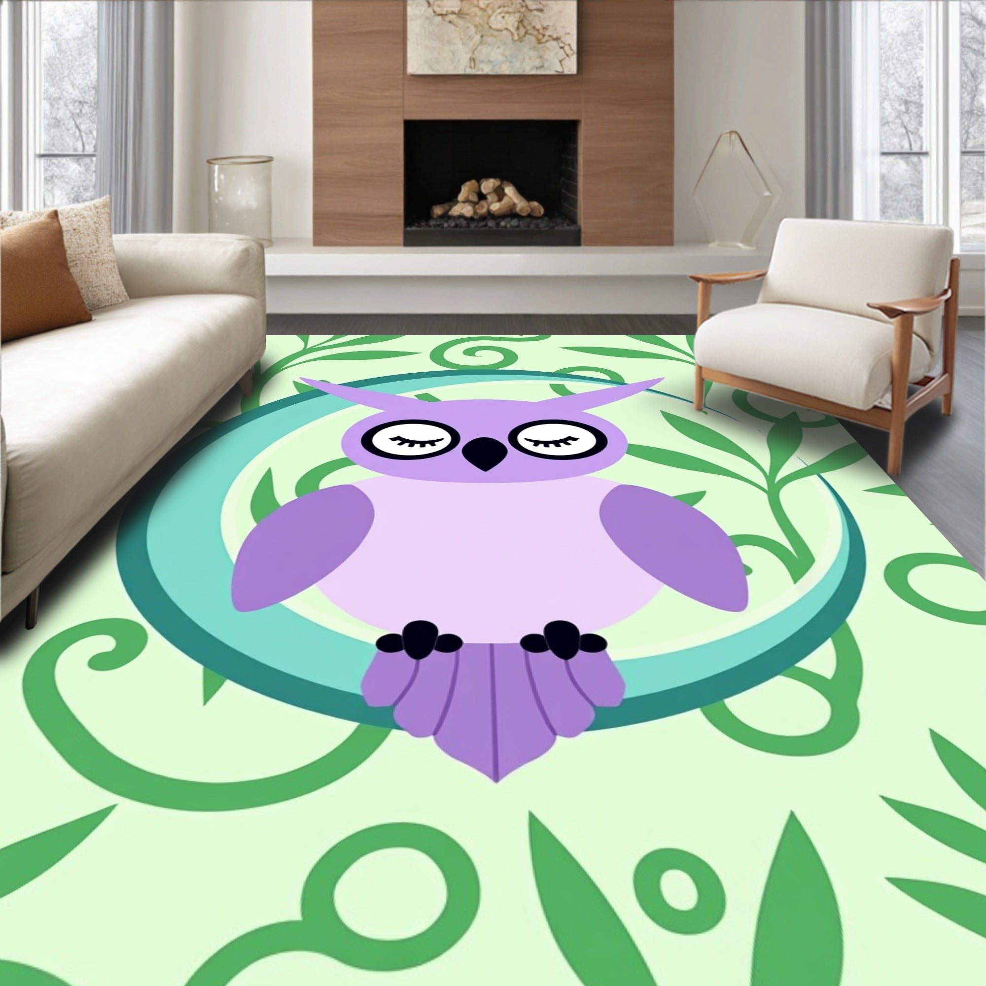 Purple Owl Crescent Moon Garden Rug