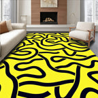 Bold Black Yellow Intertwined Lines Rug