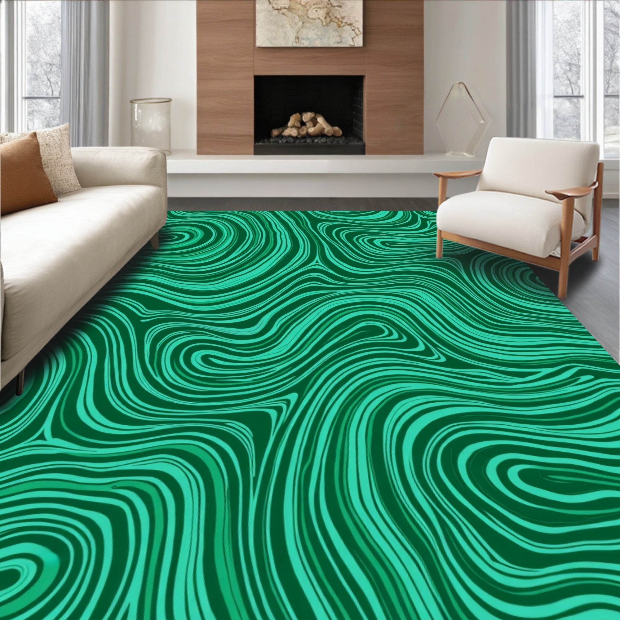 Emerald Green Swirling Stripe Rug