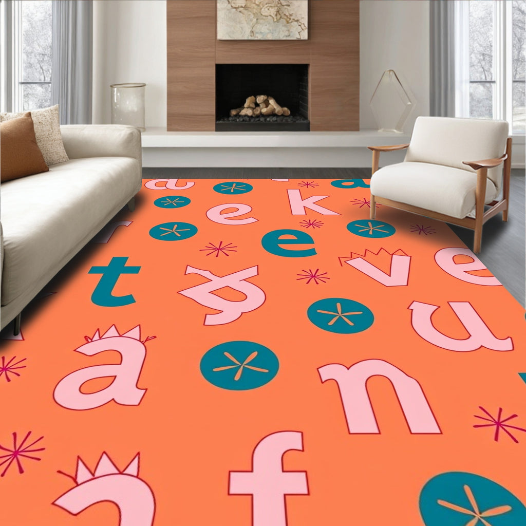 Whimsical Alphabet Teal Orange Rug