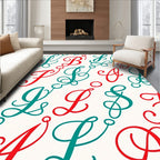 Red Teal Script Alphabet Arrangement Rug