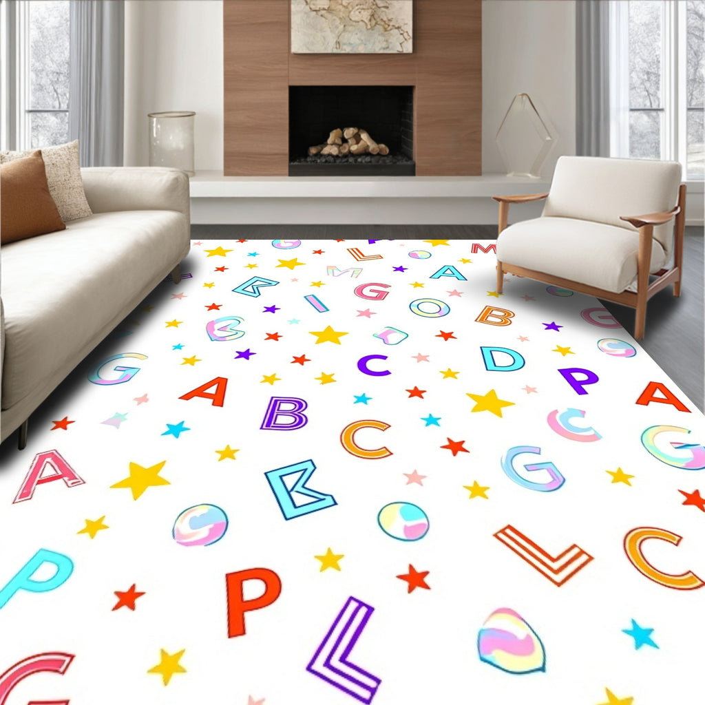 Alphabetical Starburst Rainbow Letters Rug