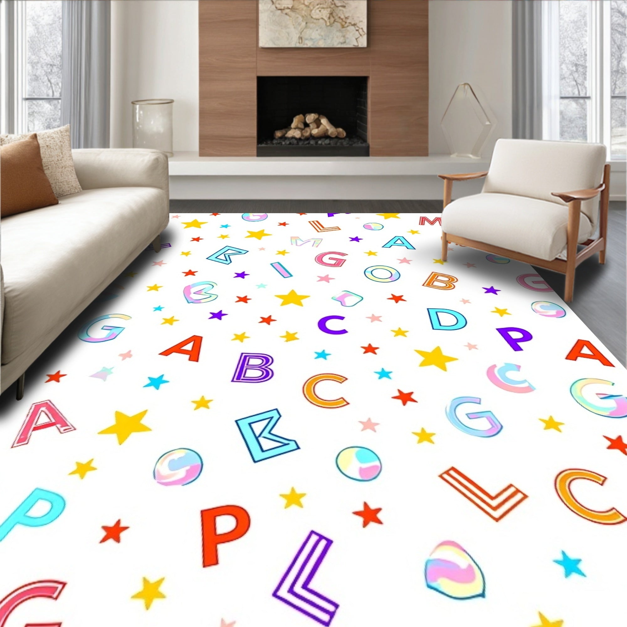 Alphabetical Starburst Rainbow Letters Rug